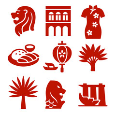 vector isolated red color singapore traditional cultural symbols