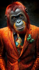 An Orangutan in an Elegant Orange Suit