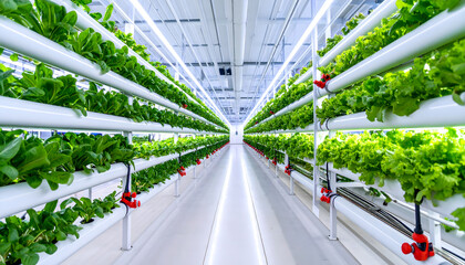 Commercial Hydroponic Farm with Fresh Lettuce Production 