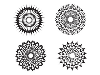 Intricate black mandala designs with floral and geometric symmetry