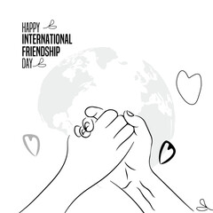 International Friendship Day line art illustration with two hands