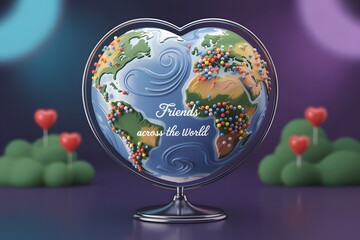 A heart shaped globe showing friends across the world