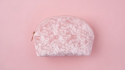 An elegant pink cosmetic bag placed on a soft gradient background, embodying simplicity and style.
