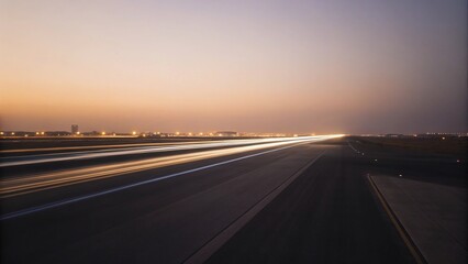 Fototapeta premium Serene Runway at Sunset with Clear Horizon