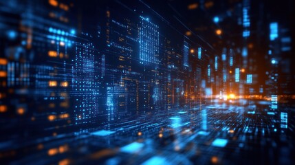 Futuristic digital city, data streams