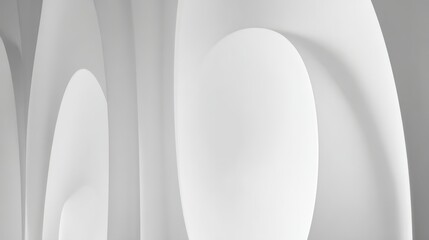 Ultra-minimalist white abstract surface with concave shapes, glowing softly in a futuristic design.
