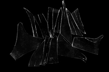 Shards of broken glass on a black background.