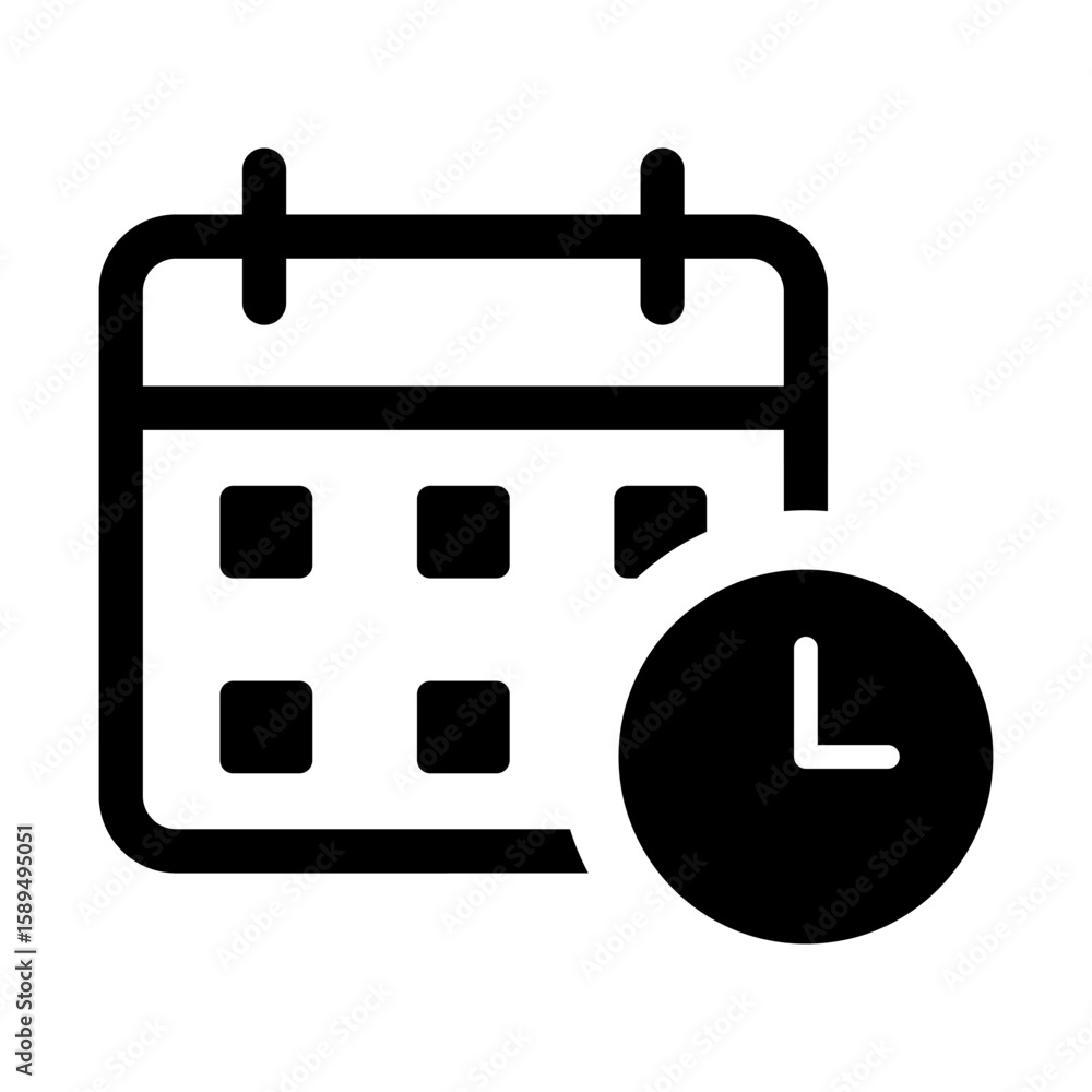 Poster flat calendar icon set with date, time, event, reminder symbols and checkmark icon. setting gear, an
