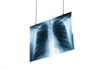 X-ray film of human lungs displayed against a white background for medical analysis and evaluation
