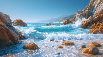 Tranquil Shore with Relaxing Vibes Serene Beach Ocean Waves Natural Landscape Coastal View Peaceful Retreat