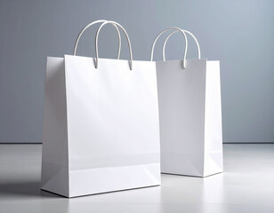 Blank White Paper Shopping Bag Mockup on Clean Floor.photo, advertising, asset, commerce, elegant, floor, graphic, grey, image, minimal, presentation, product, promotion, purchase, retail, sale, 