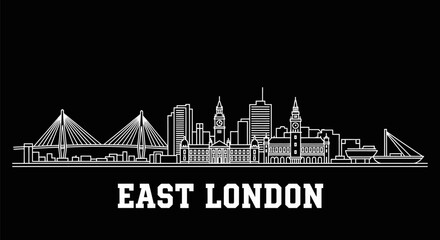 East London Skyline Vector Minimalist Black  White Cityscape Design.