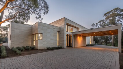 Obraz premium Elegant Modern Home with Covered Driveway