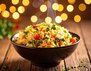 A bowl of steaming fried rice