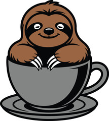 Fototapeta premium Cute Sloth Inside Coffee Cup Vector illustration Art