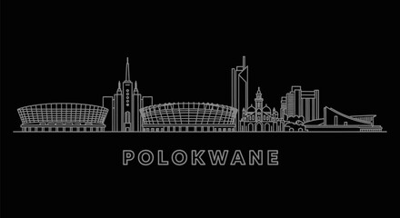Polokwane with South Africa, and Skyline Outline Modern Architecture on Black Background.