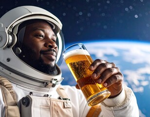 Astronaut drinking beer in space