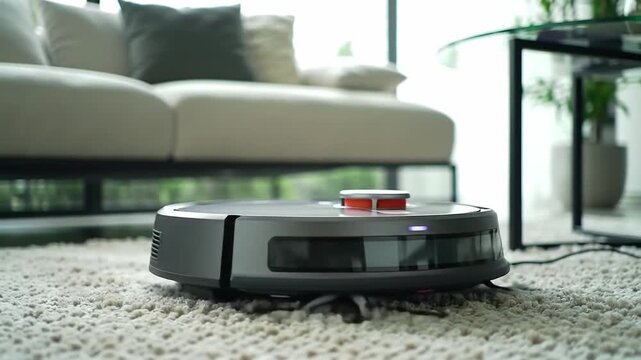 Robot Vacuum Cleaning a Modern Living Room