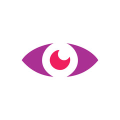 Abstract eye logo with pink pupil and purple outer shape
