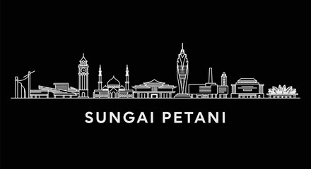 Sungai Petani with Malaysia Minimalist Skyline Illustration on Black Background.