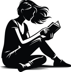Girl reading book silhouette vector illustration isolated on white background

