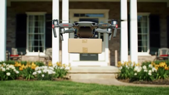 Drone Delivering Package to Customer Porch