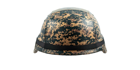 Modern combat helmet with camouflage pattern isolated on white transparent background