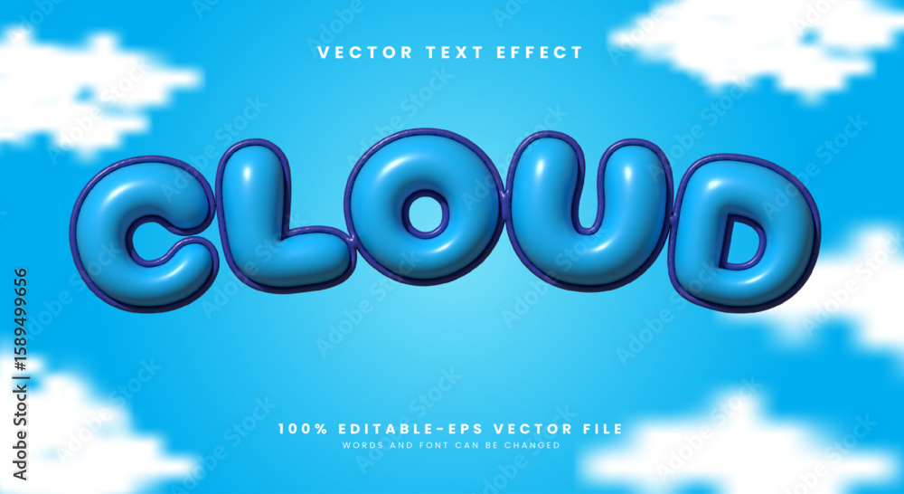 Poster cloud 3d inflated style editable text effect suitable for sky background
