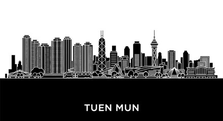 Obraz premium Tuen Mun Skyline Hong Kong Cityscape Silhouette.