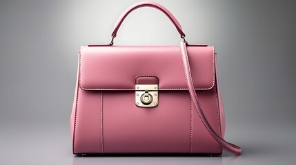 Pink leather clutch on a white background.