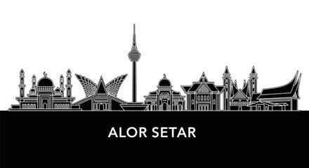 Naklejka premium Alor Setar Skyline Malaysian Cityscape Silhouette.