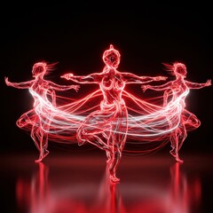 Three Graceful Dancers in a Neon Red Light Abstract Art