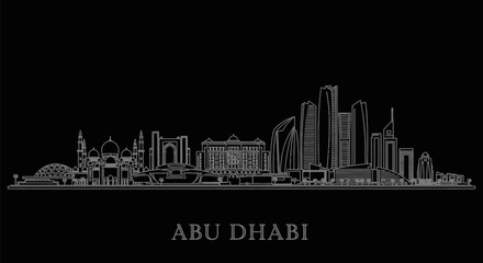 Fototapeta premium Abu Dhabi Skyline Silhouette Minimalist Gray on Black.
