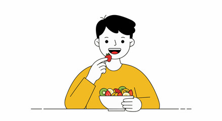 Man Enjoying Fresh Fruit Salad for Healthy Diet