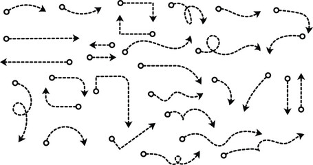 dashed arrow vector set with curved, looped, and straight directions for flowcharts, infographics, presentations, maps, and user interface or navigation design
