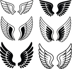 Fototapeta premium Silhouette Angel Wings Vector Set and Outline Style