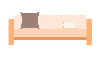 Sofa with pillow and books. Flat simple element for design.