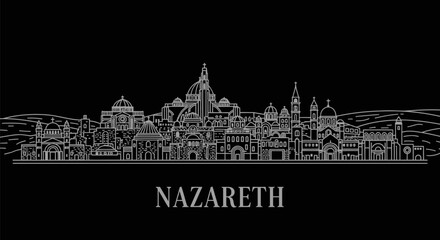 Fototapeta premium Nazareth Skyline Outline City of Jesus with Monochrome Elegance.