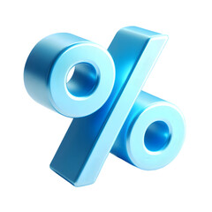 Shiny blue 3d percent symbol isolated on transparent background