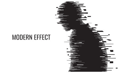Modern effect with pixelated silhouette of a man in black and white.