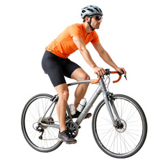 Male cyclist riding bicycle in sporty attire on a white background  