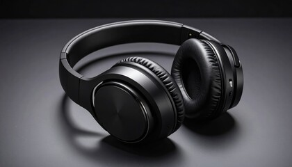 Black headphones on dark background