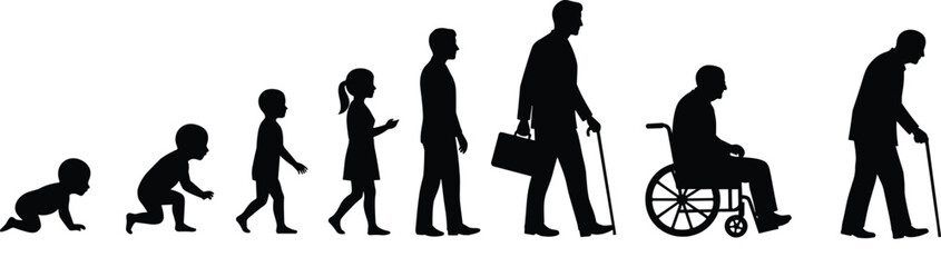 Human Life Cycle Stages: From Infancy to Old Age, Growth, Development, and the Journey of Aging, Representing the Full Spectrum of Life's Progression and Evolution.