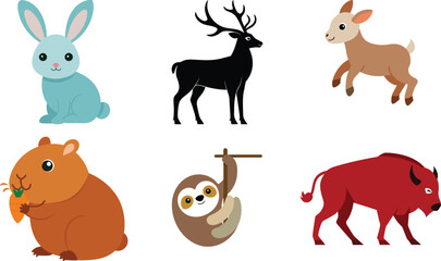Fototapeta premium Cute Cartoon Animals Illustration Set on Transparent Background