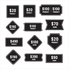 Collection of black price tags and labels with dollar amounts