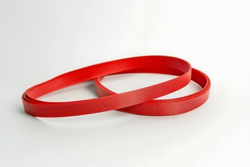 Red resistance band loop for fitness training and exercise on white background, studio shot