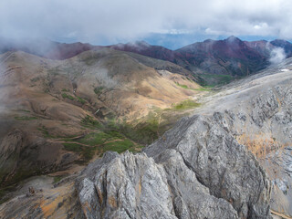 Beautiful aerial view of dolomite geological landscape in Baima Snow Mountain