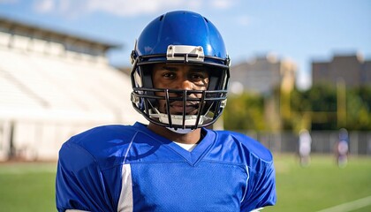 A football player in blue uniform