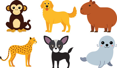 Cute Animal Collection on transparent background