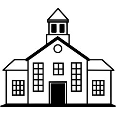 School building line art vector illustration 